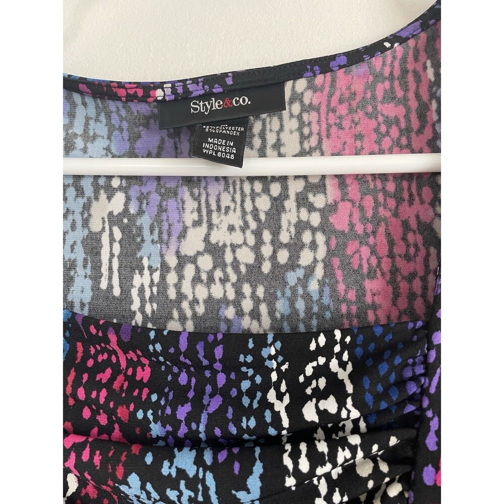 Style & Co. Women's Abstract Ruched Square Neck Sleeveless Stretch Knit Top M - Picture 3 of 5